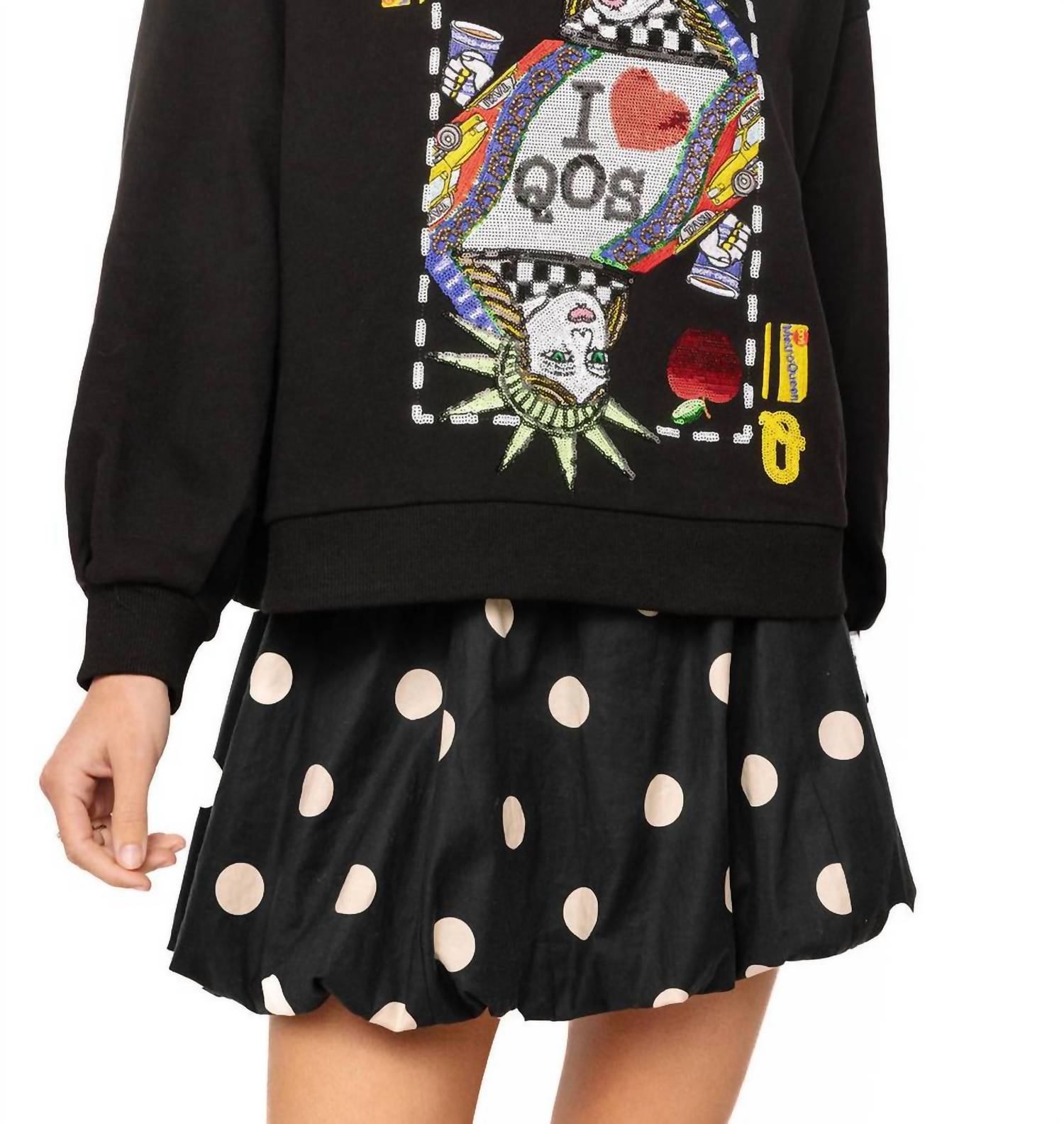 QUEEN OF SPARKLES New York City Queen Card Mock Neck Sweatshirt in black - women's sweater - detail view