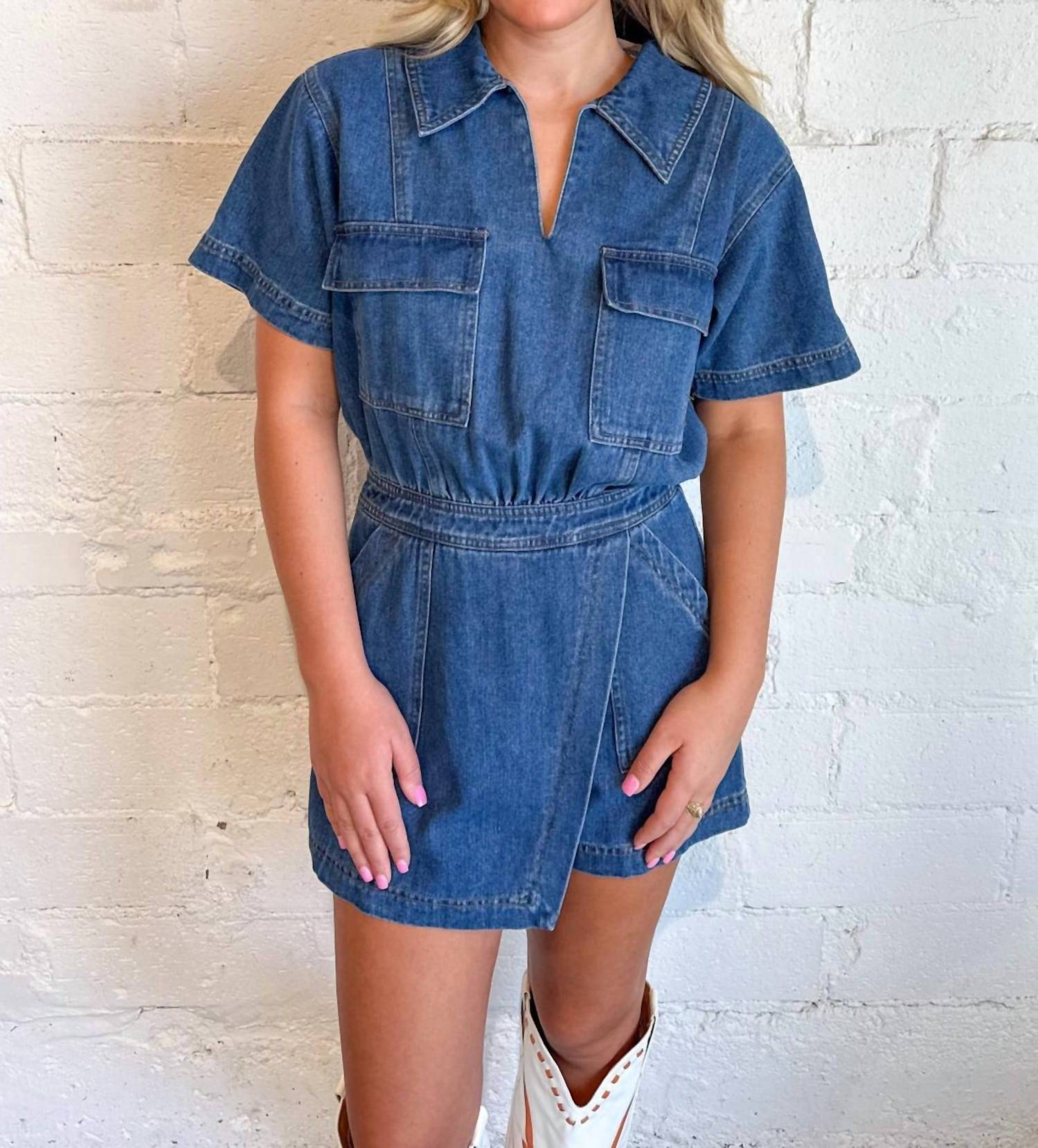 day + moon Tailgate Jarty Romper in denim - women's pants