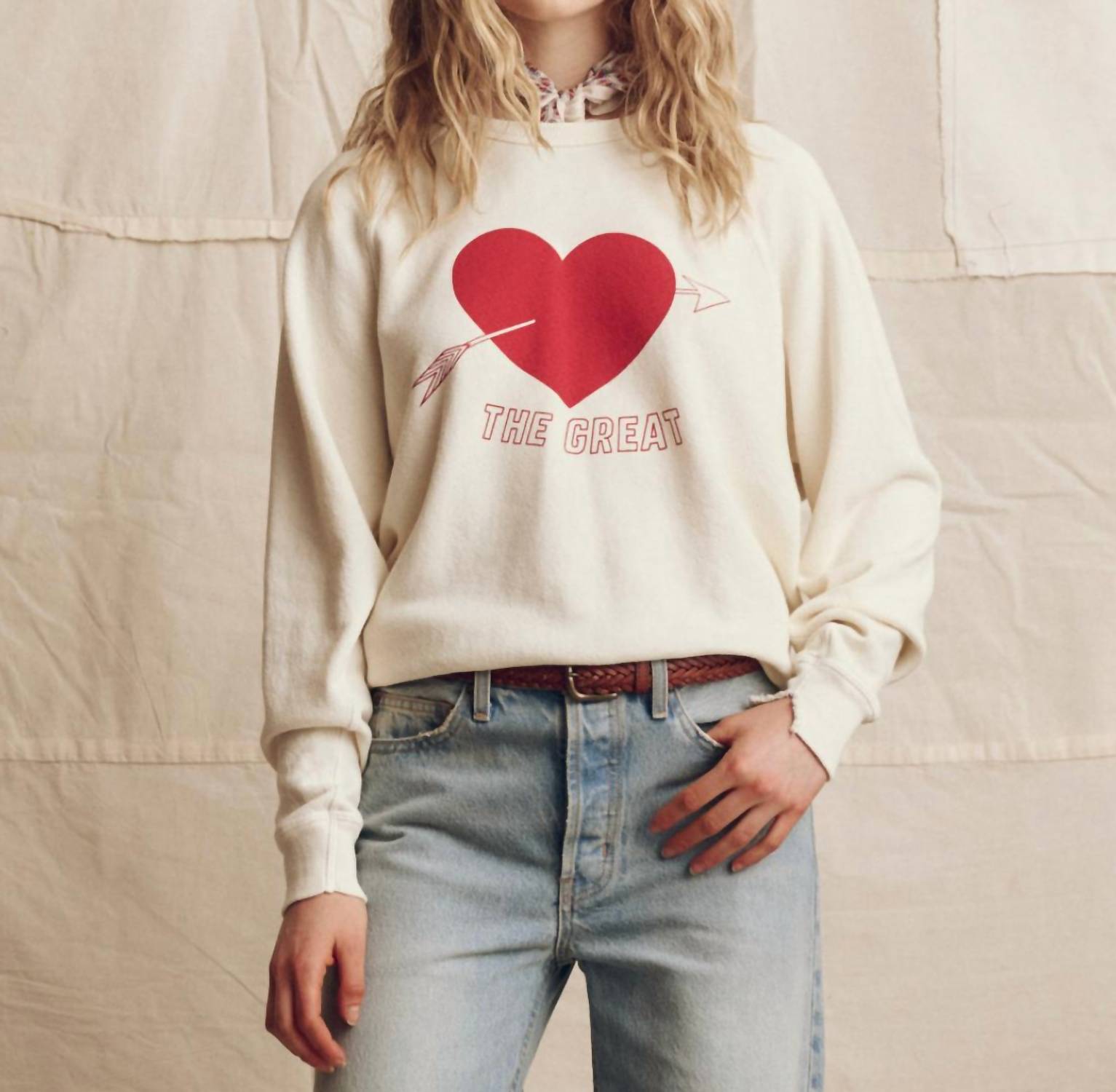 THE GREAT. College Sweatshirt in heart graphic - women's top