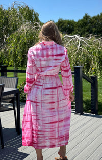 mer st. barth Anais Button Front Shirt Dress in hibiscus shibori - women's dress - detail view