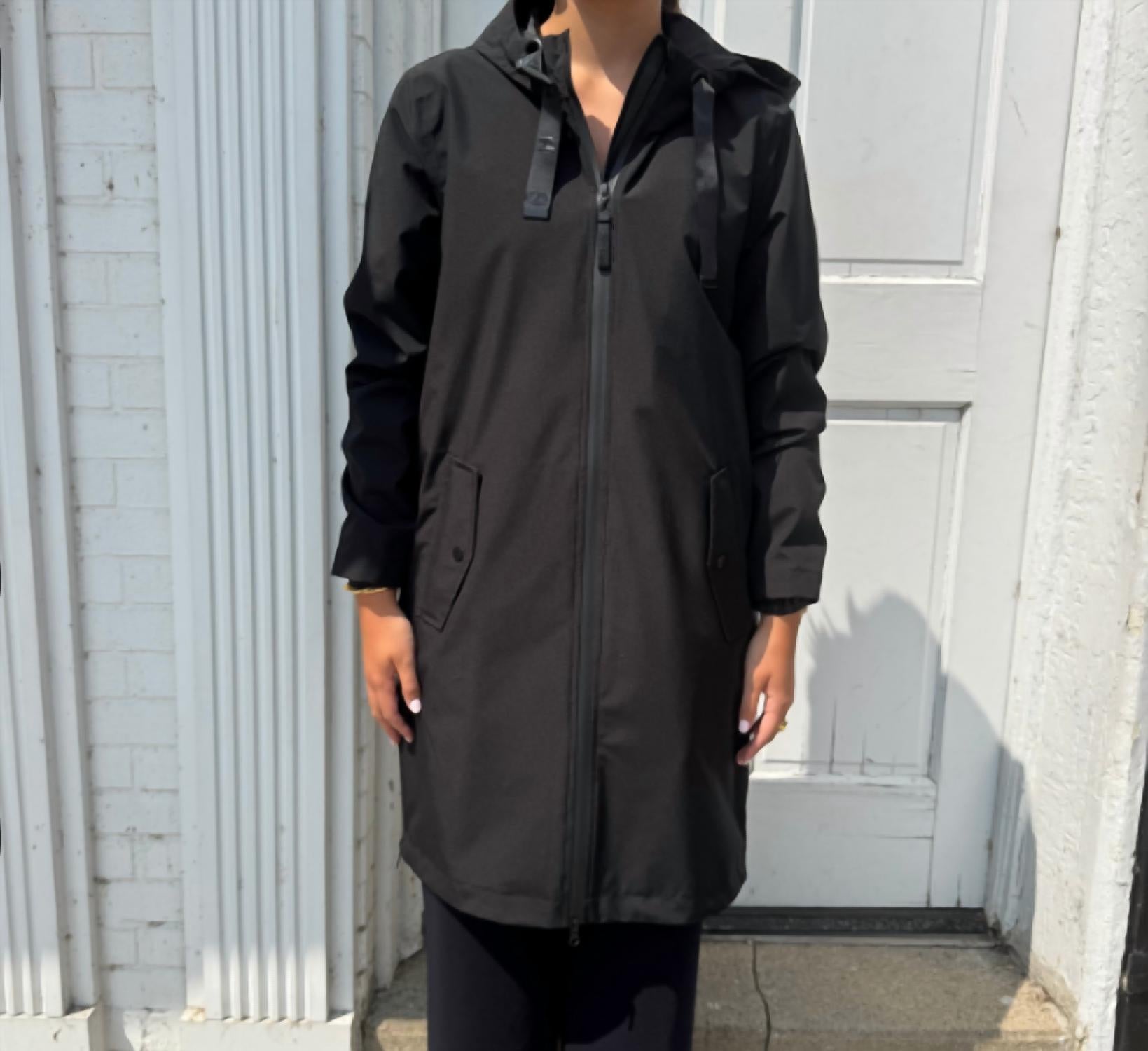 NIKKI JONES Long Lightweight Raincoat With Hood in black - women's jacket