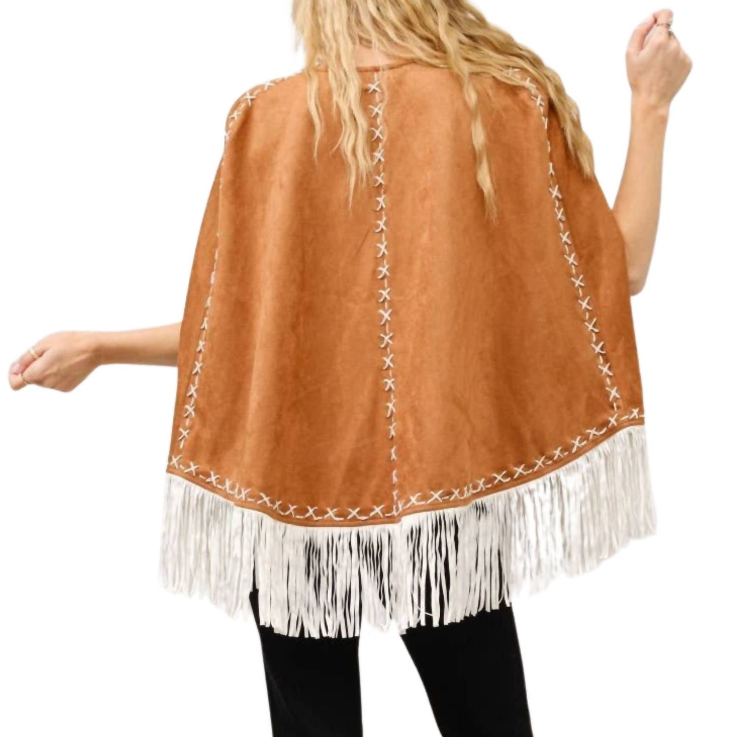 Blue B - Fringe Detail Open Cape Jacket