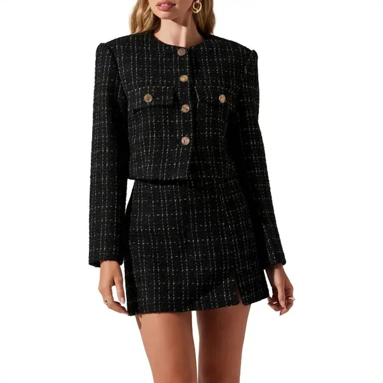 ASTR Covina Tweed Jacket in black plaid - women's jacket