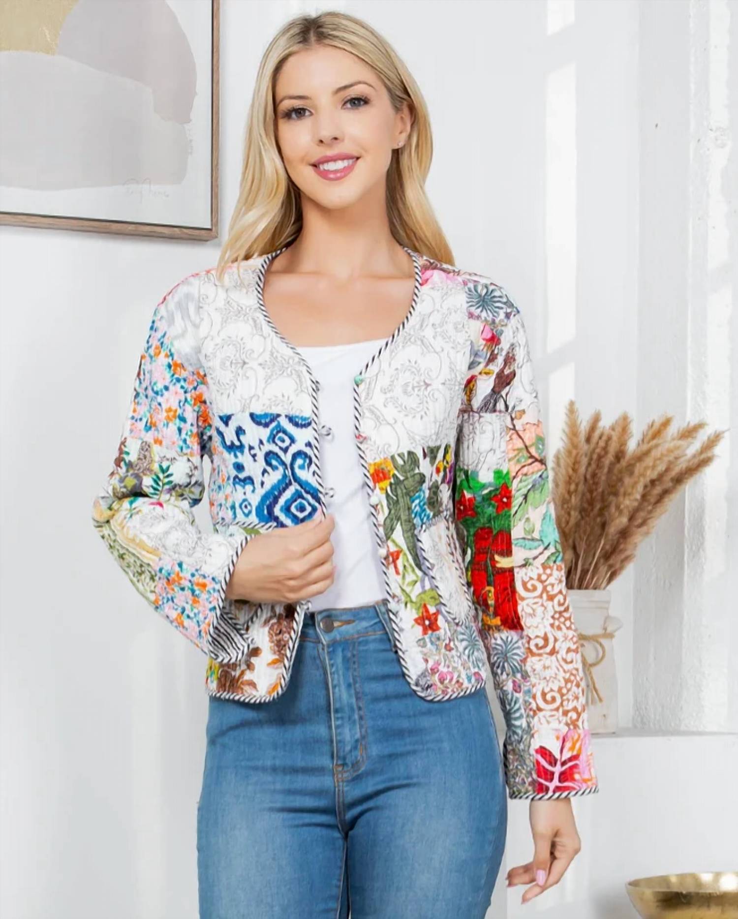 La Soul - Reversible Floral Print Quilted Patch Jacket