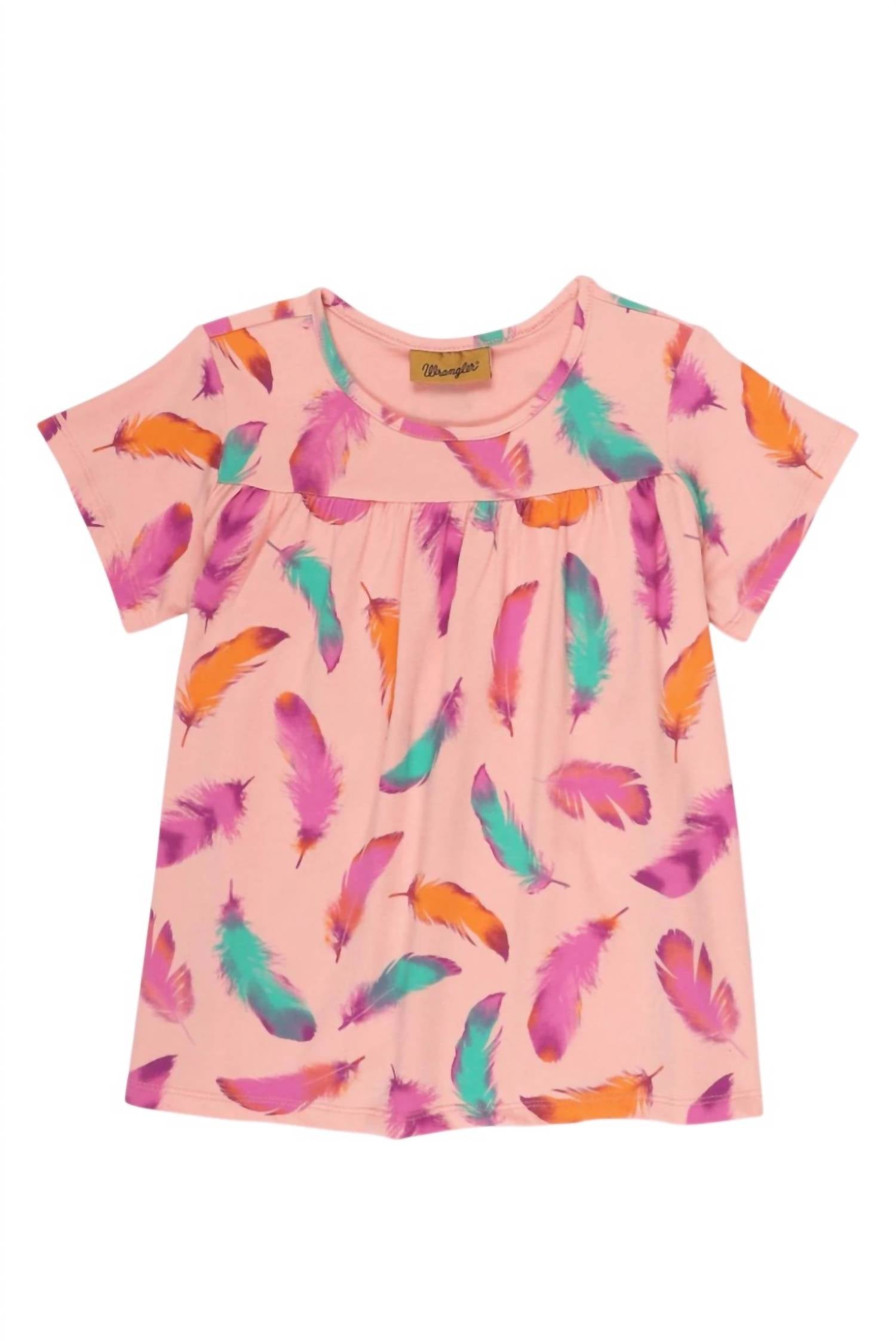 Wrangler Girls Feather Short Sleeve Top in pink - kids' t-shirt