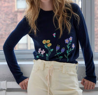 Autumn Cashmere - Flowers Embroidered Crew Sweater