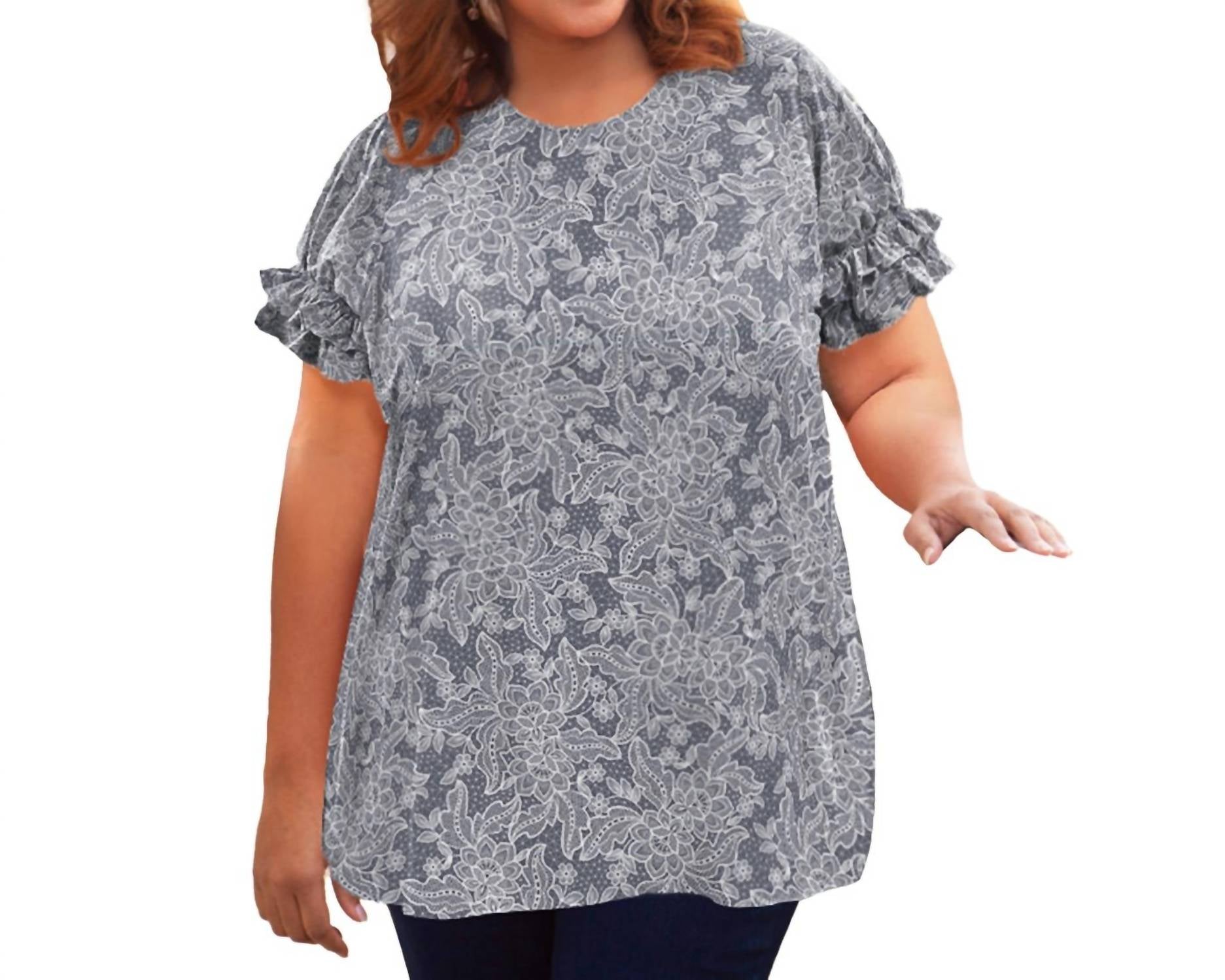 On The Plus Side - Short Sleeve Ruffle Blouse - Plus Size