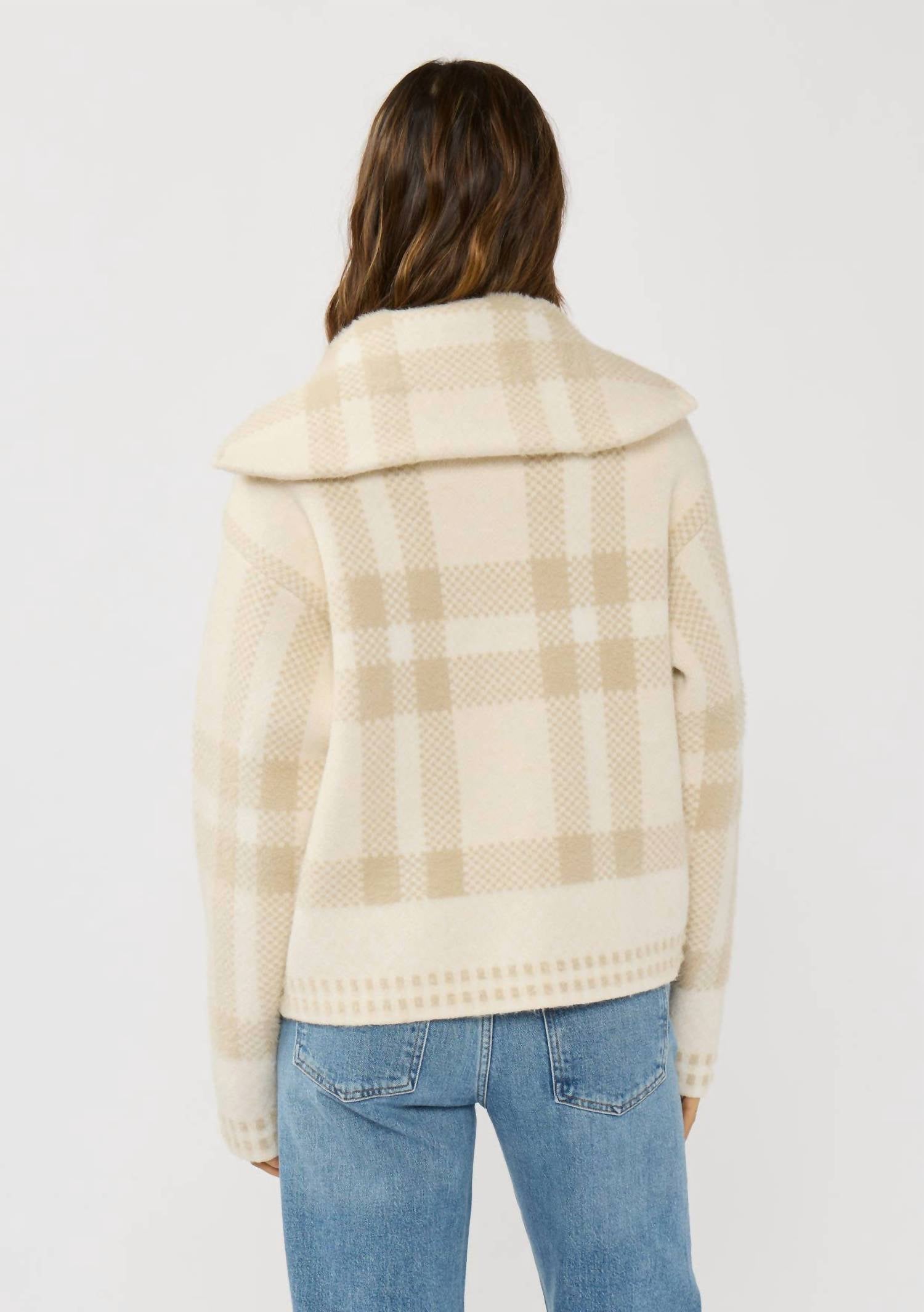 Lovestitch - Plaid Knit Zip-up Bomber Jacket
