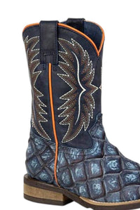 ROPER Kids Big Fish Print Geo Sole Cowboy Boot in blue - kids' boots - detail view