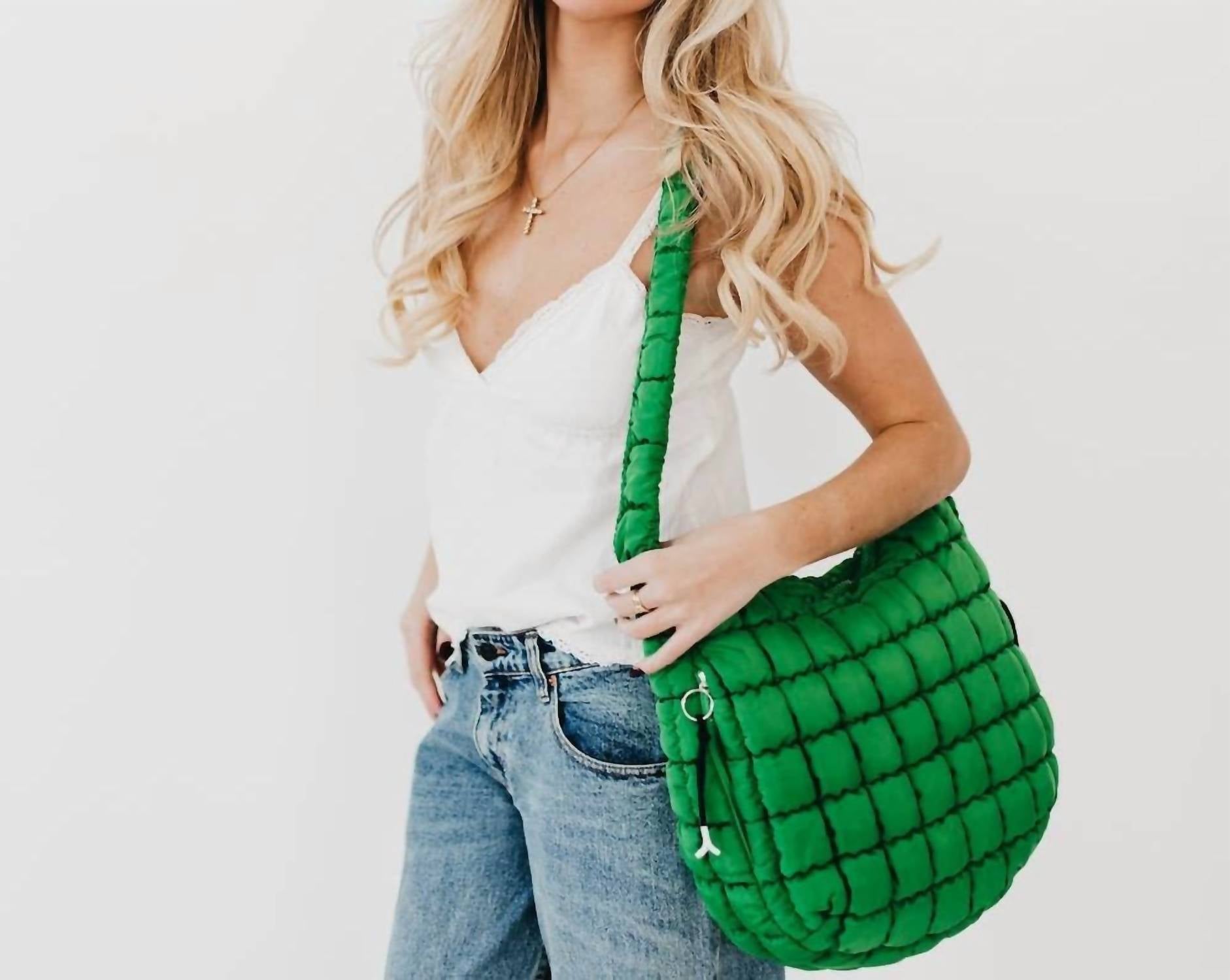 Pretty Simple Carmen Quilted Hobo Tote Bag in emerald - women's bag