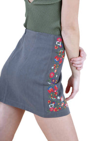 Umgee - Floral Embroidered High Waist Mini Skirt