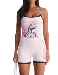 Ed Hardy Panther Roses Lace Sleep Romper in pink - women's item