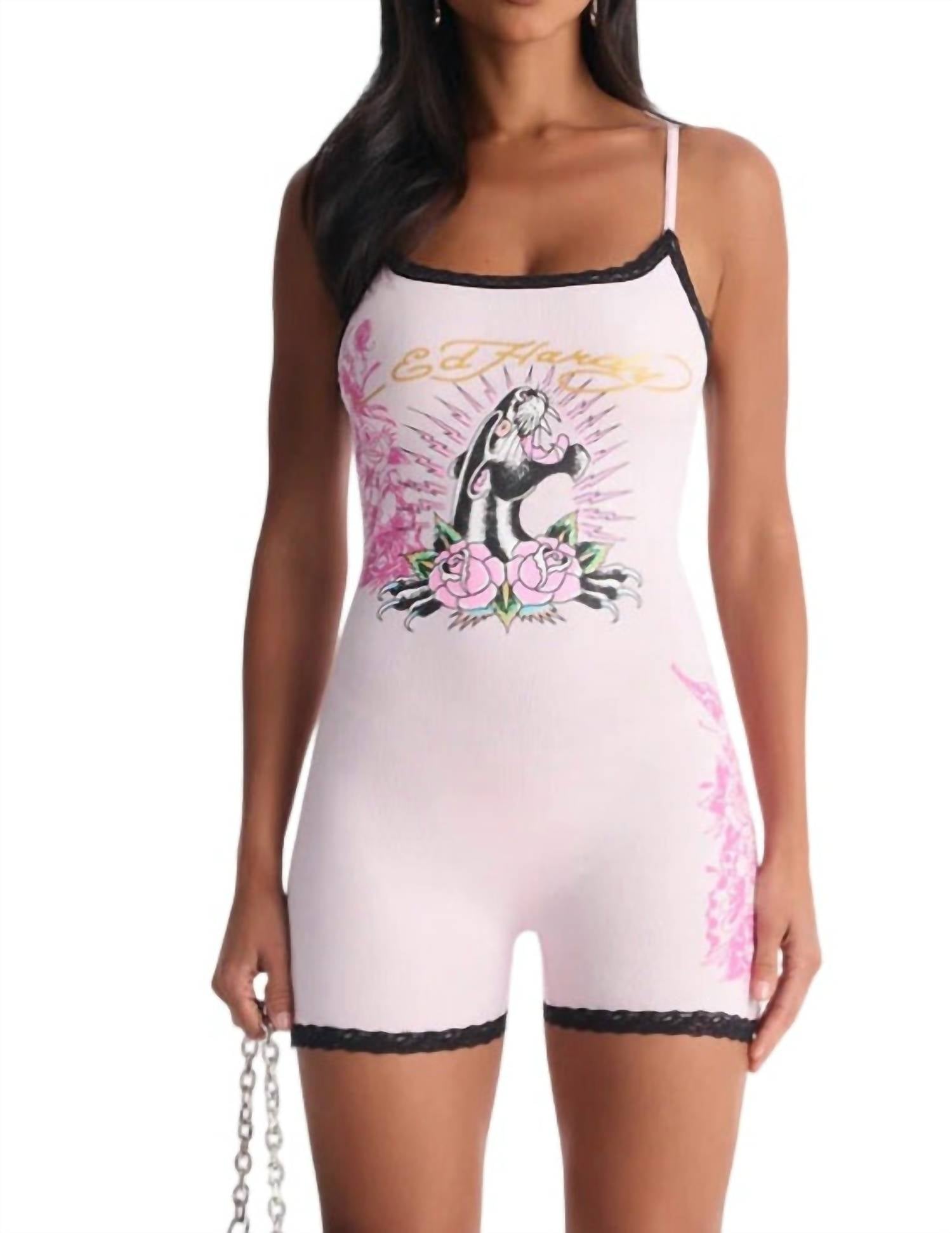 Ed Hardy Panther Roses Lace Sleep Romper in pink - women's item
