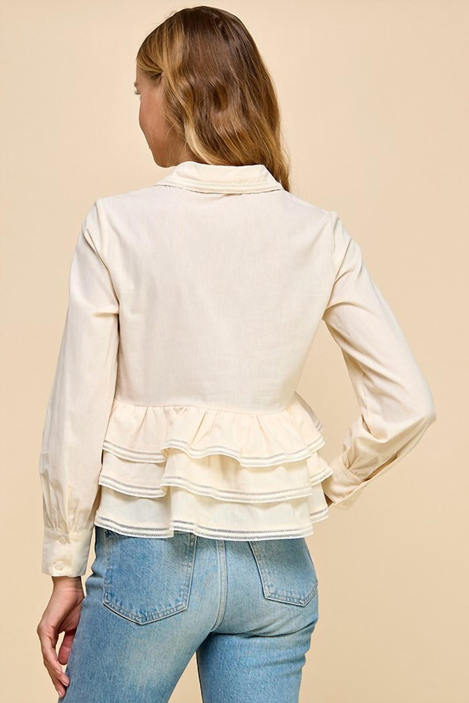 TCEC Ruffle Blouse in white - women's blouse - alternate view