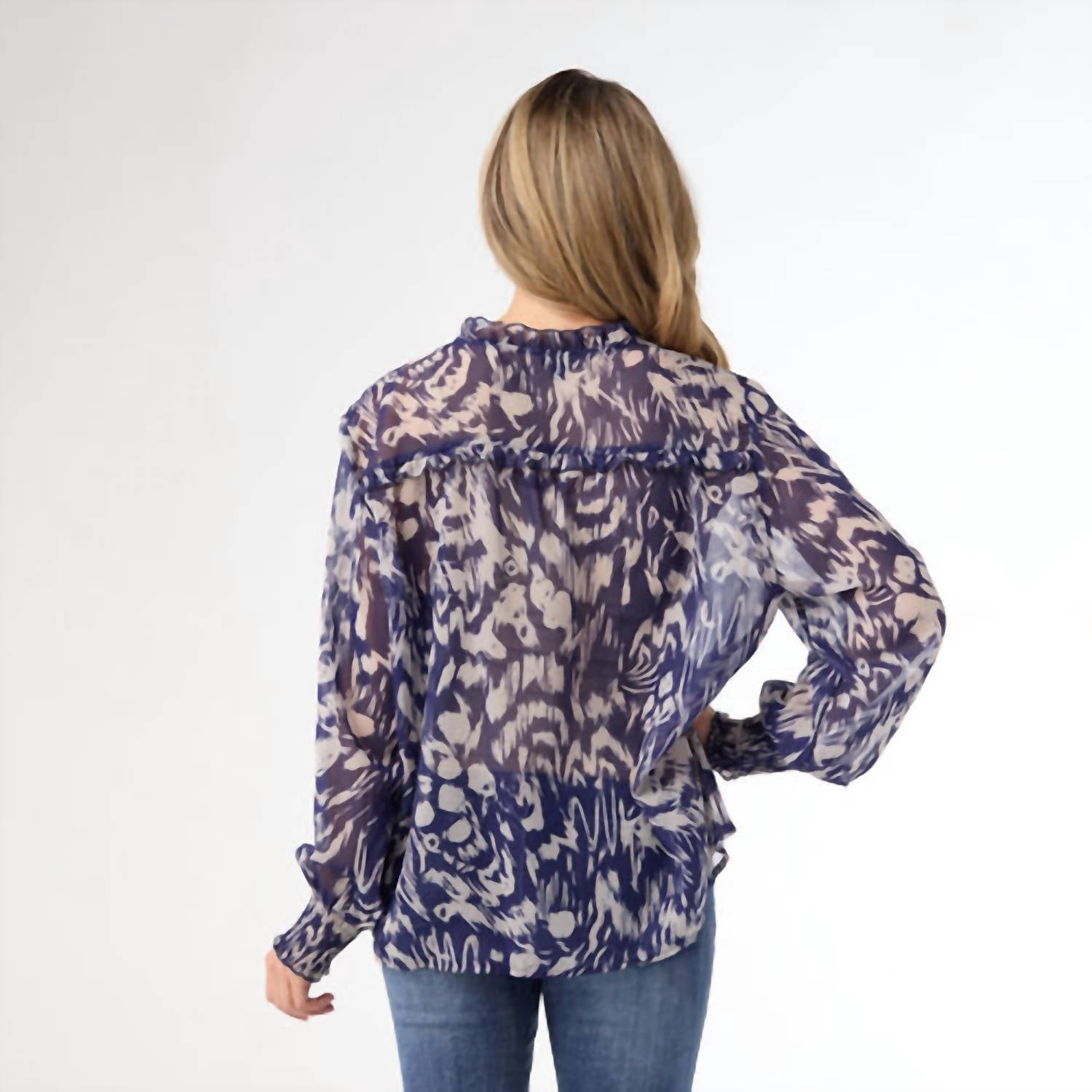 Coco + Carmen - Sheer Print V Neck Blouse