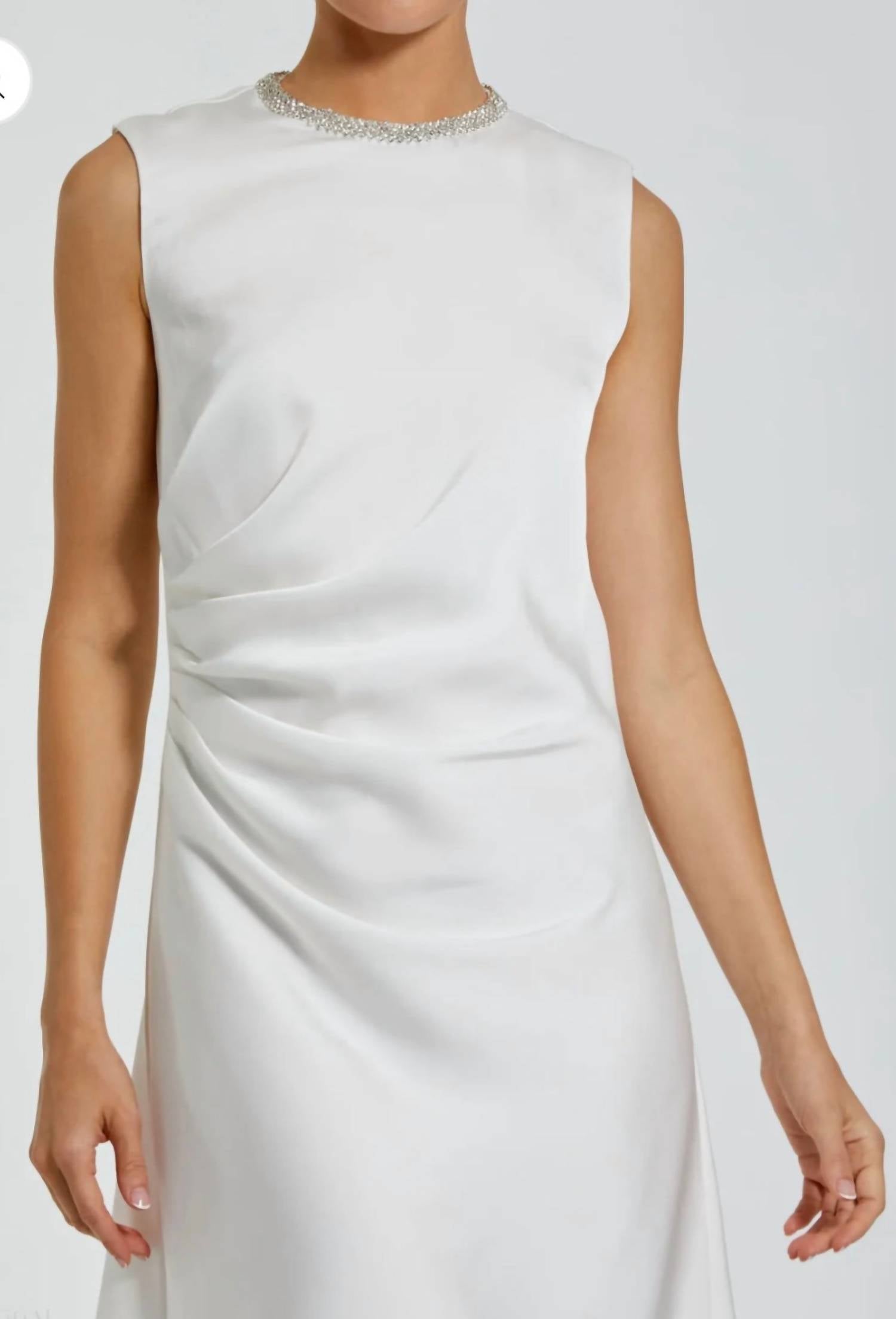 Mac Duggal - Rhinestone Neckline Draped Mini Dress