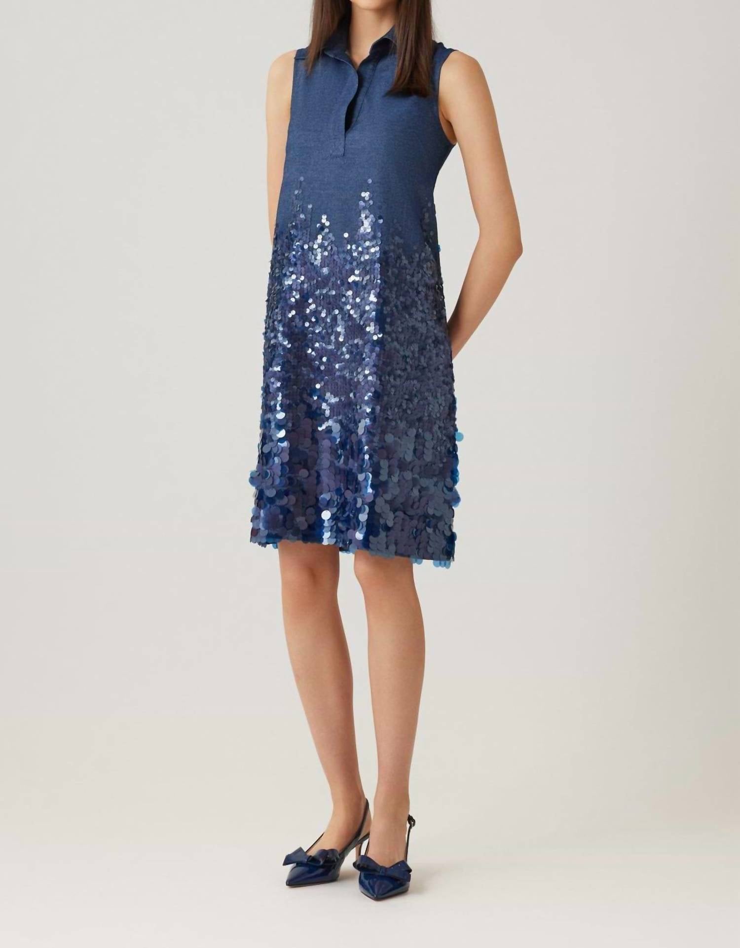 Teri Jon - Sleeveless Dress With Sequin Bottom
