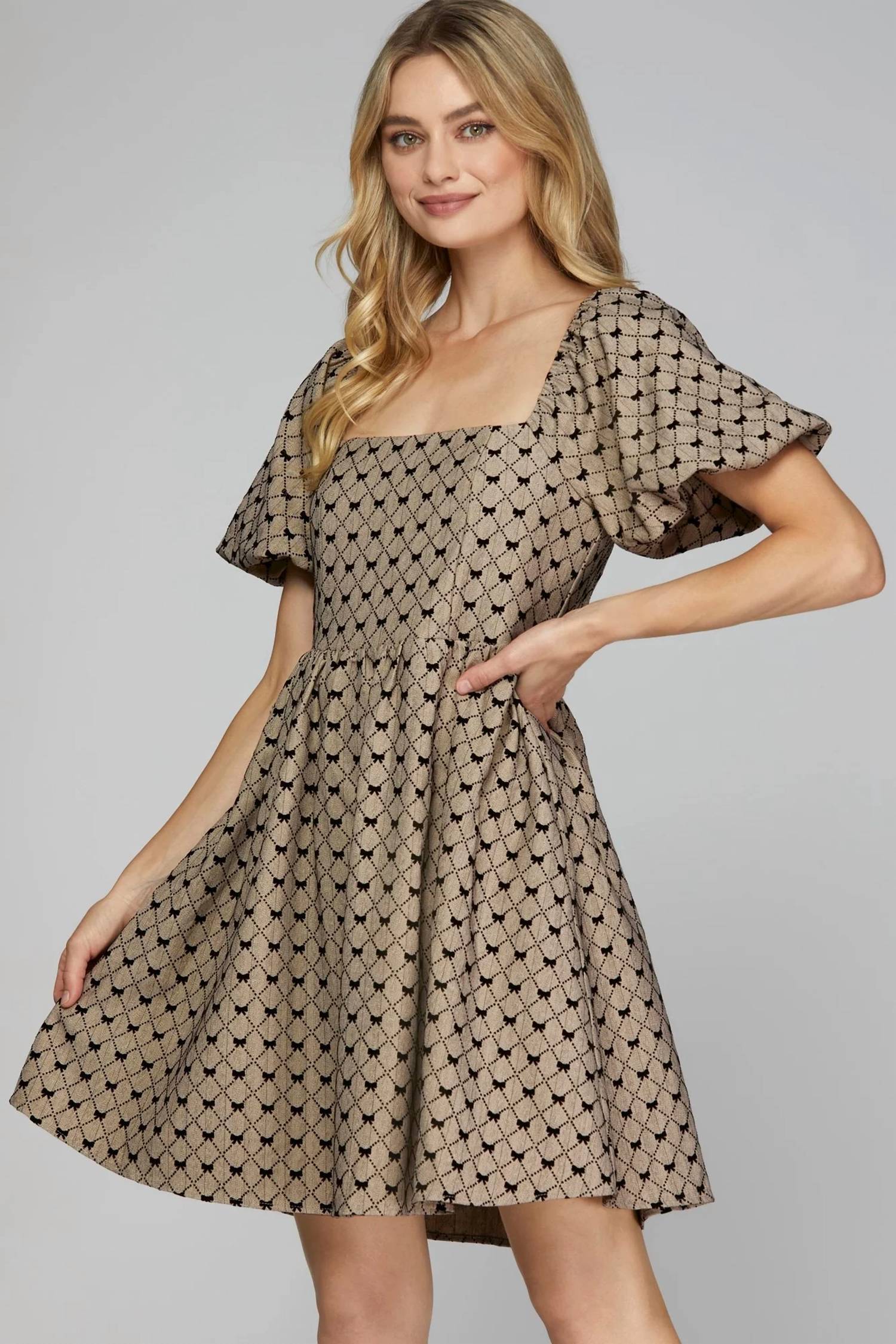 She + Sky - Bow Woven Dress With Pockets