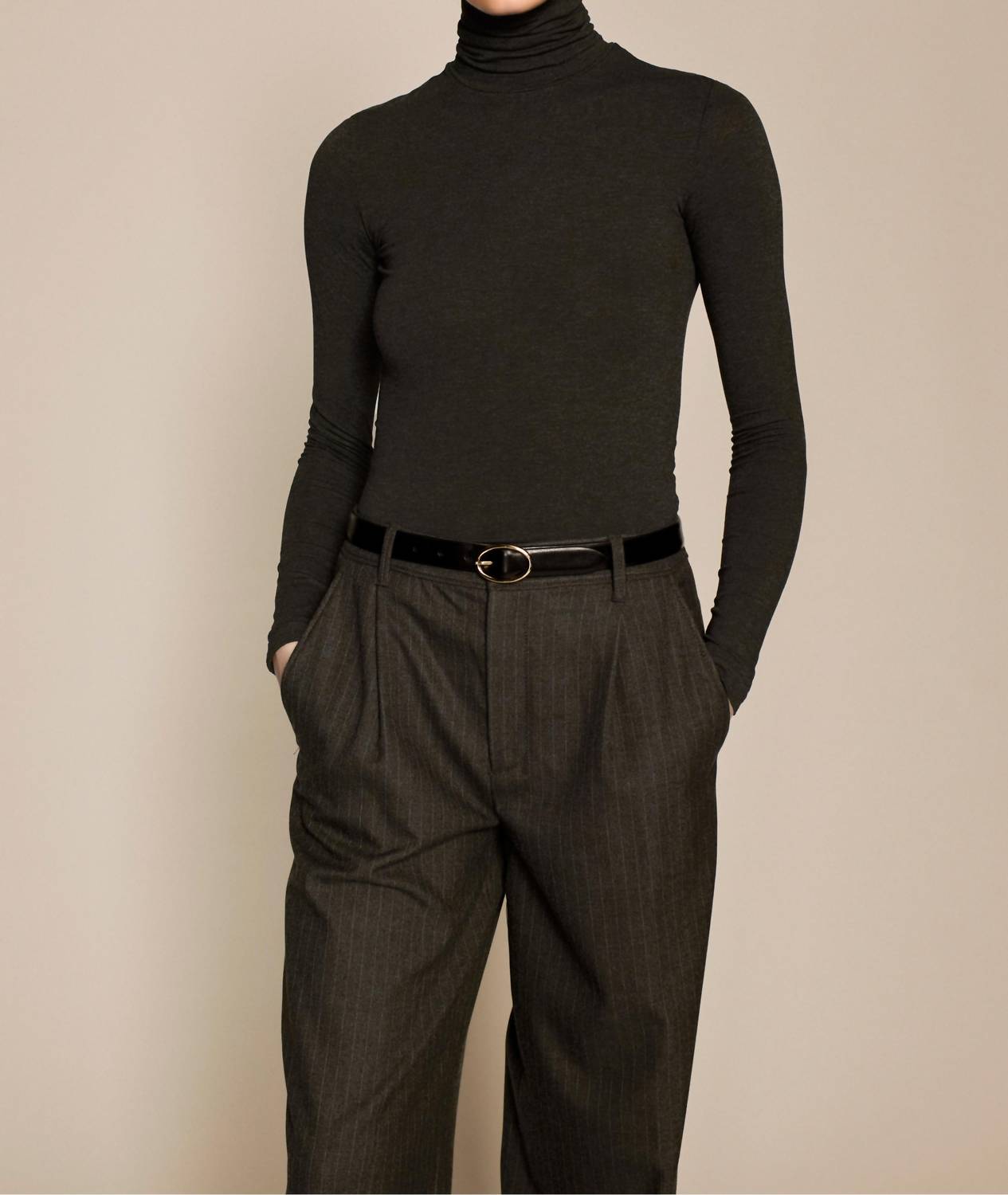 Sold Out NYC Turtleneck Long Sleeves Top in charcoal - women's sweater - detail view