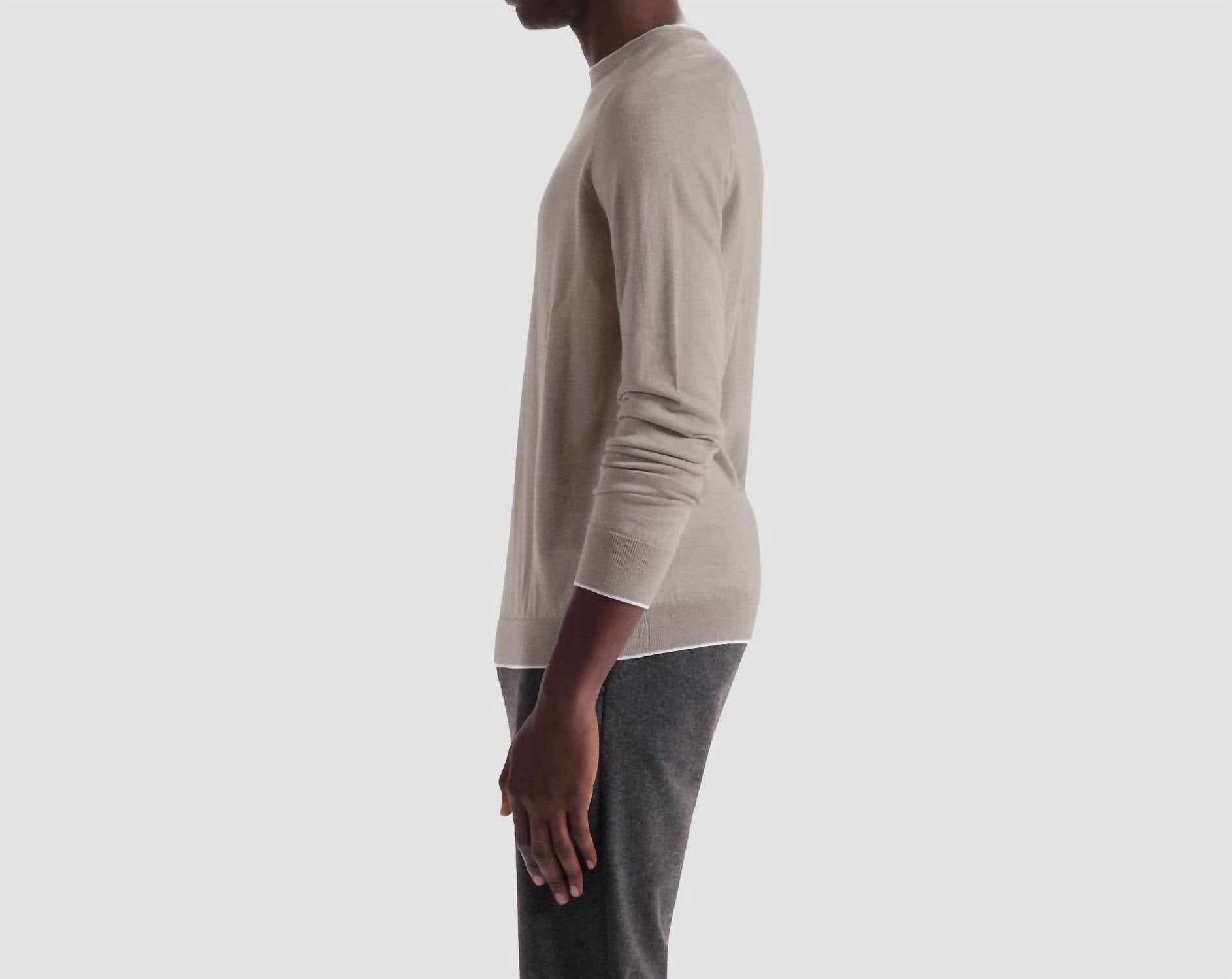 Bugatchi Uomo Crew Neck Sweater With Tipping in walnut - men's sweater - detail view