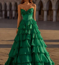 Sherri Hill - 57586 Strapless Silk Corset Chiffon Ruffle Skirt Ballgown Dress