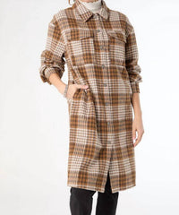 COCO + CARMEN Edith Plaid Shacket in brown - women's jacket - detail view