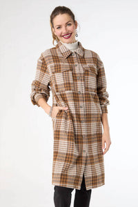 COCO + CARMEN Edith Plaid Shacket in brown - women's jacket - alternate view
