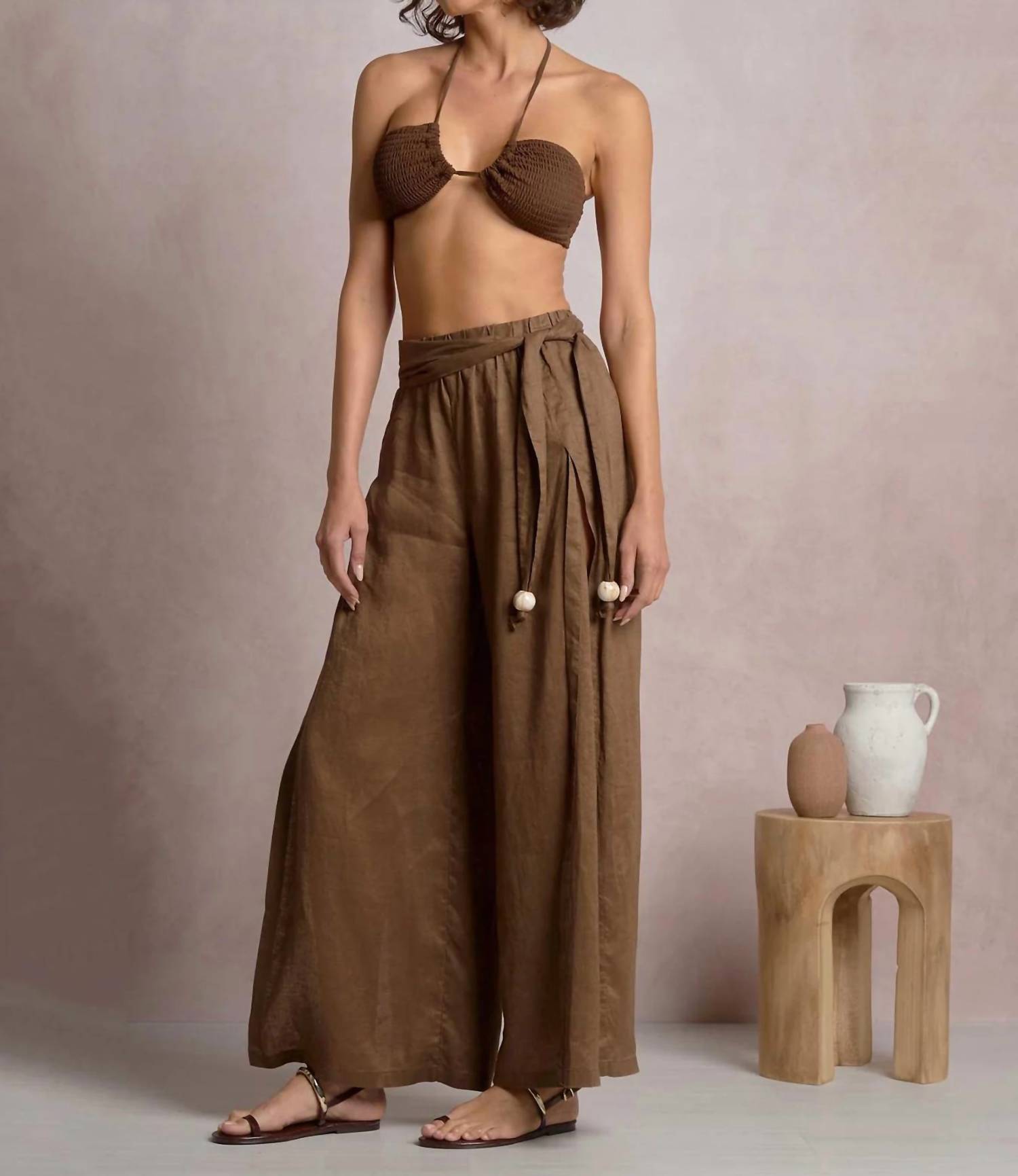 Elan - Bella Side Slit Waist Tie Pants