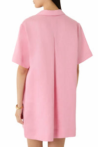 ASCENO Linen Short Buttoned Shirt Dress in flamingo pink - women's dress - alternate view