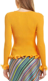 Wired Edge Ribbed Knit Pullover Sweater