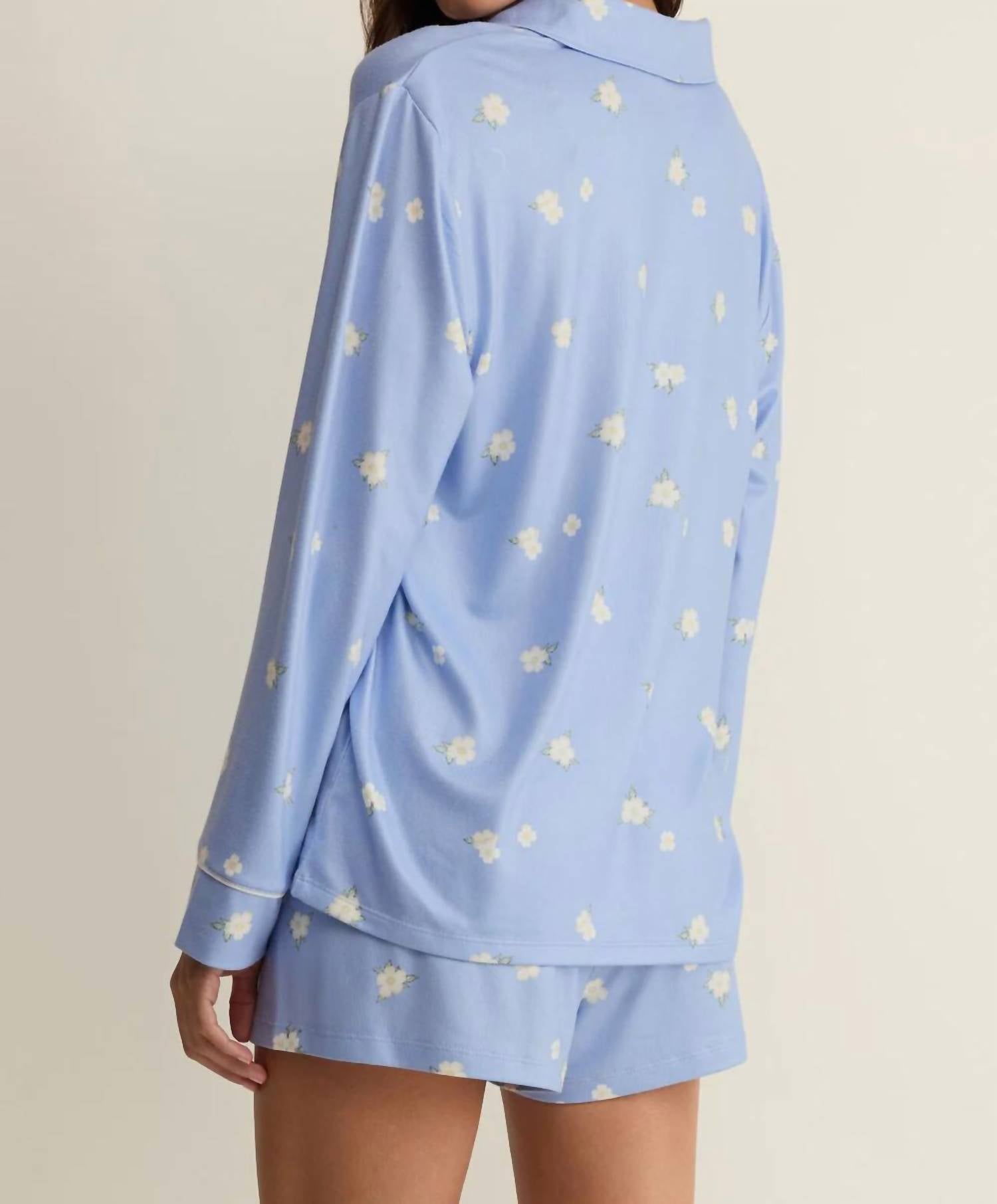 Z Supply Snuggle PJ Top in ice blue - women's intimate - detail view