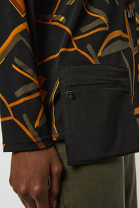 Joseph Ribkoff Cowl Neck Pullover With Pocket in black multi - women's shirt - detail view