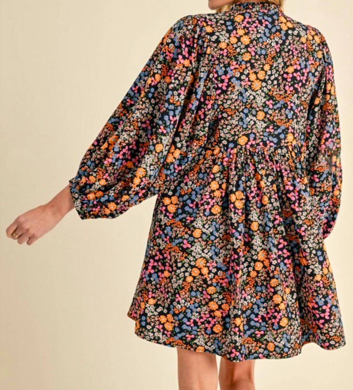 Jodifl Luna Knee Length Dress in black floral - women's dress - detail view