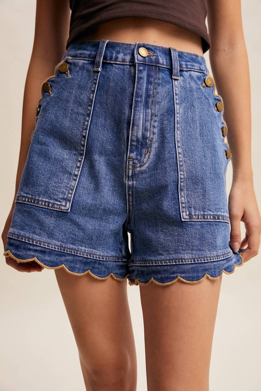 Listicle - Women's Lizzy Scallop Button-side Stretch Denim Shorts