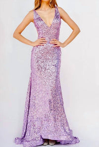 Jovani - Sequined Illusion Side Prom Gown