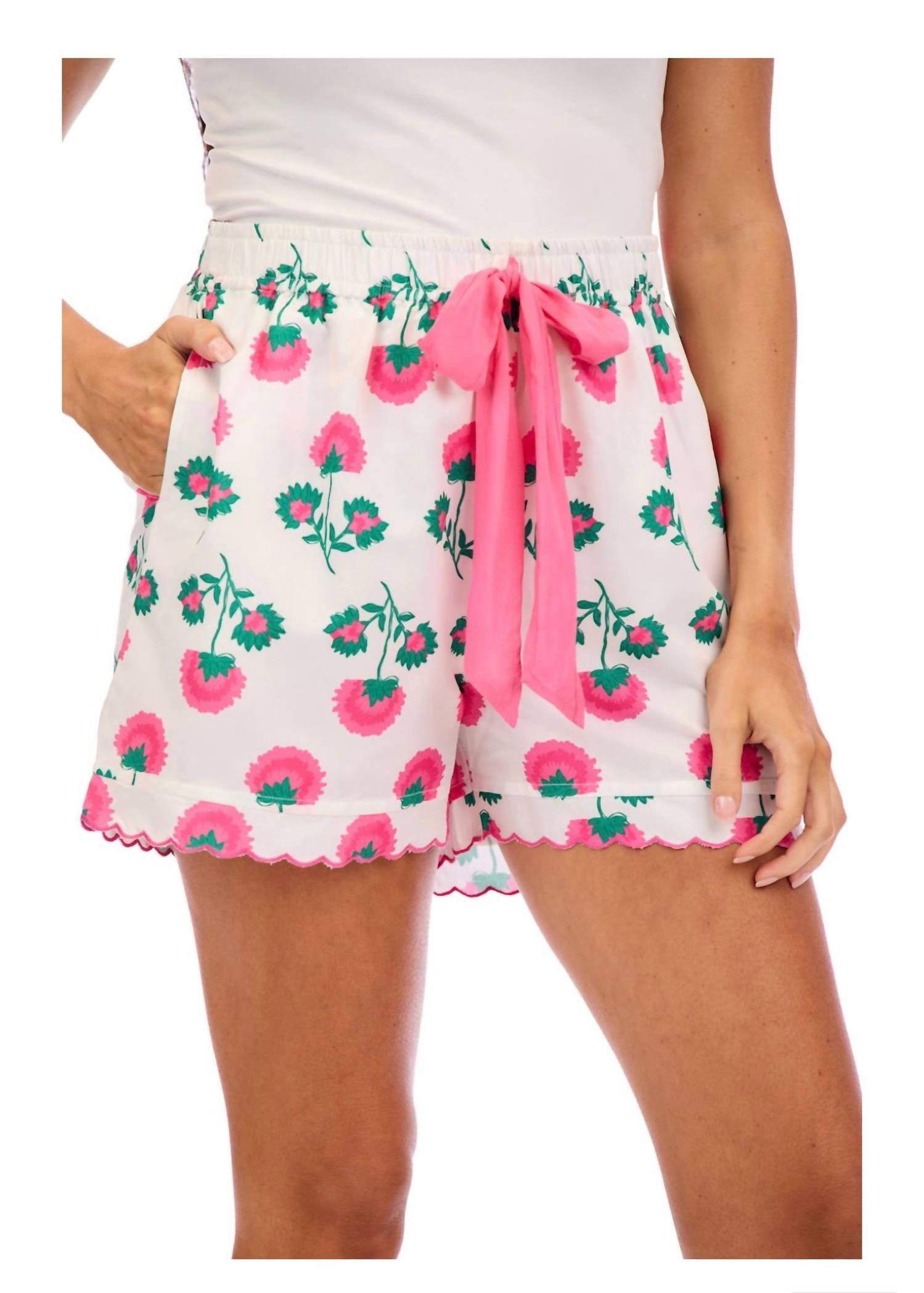 mudpie Peony Pajama Shorts in pink - women's shorts - detail view