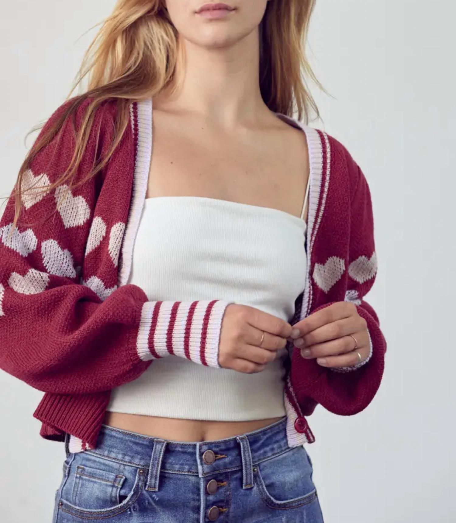 HEART BUTTON-FRONT CARDIGAN