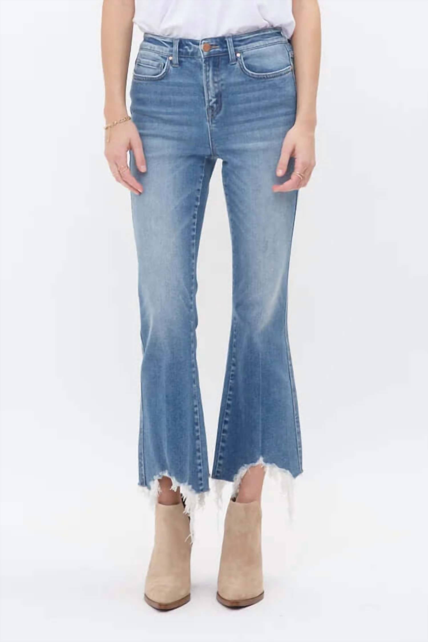 mica denim High Rise Crop Non-distressed Flare Jeans in medium wash - women's jeans - view 4