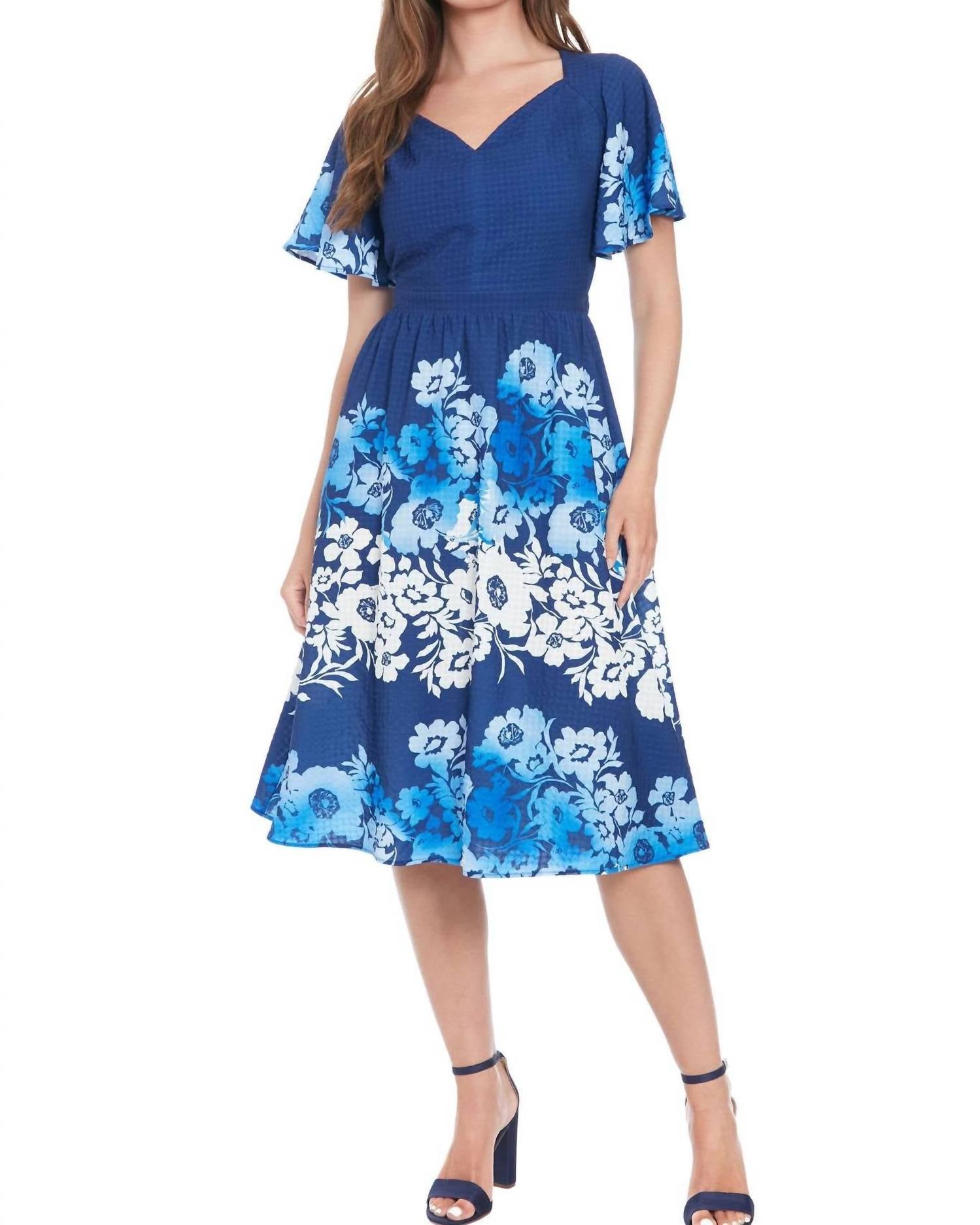 London Times - Short Sleeve V Neck dress