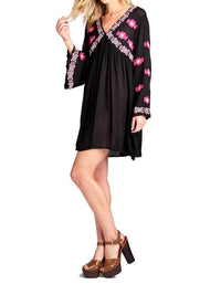 Velzera - Embroidered Bell Sleeve Mini Dress - Plus