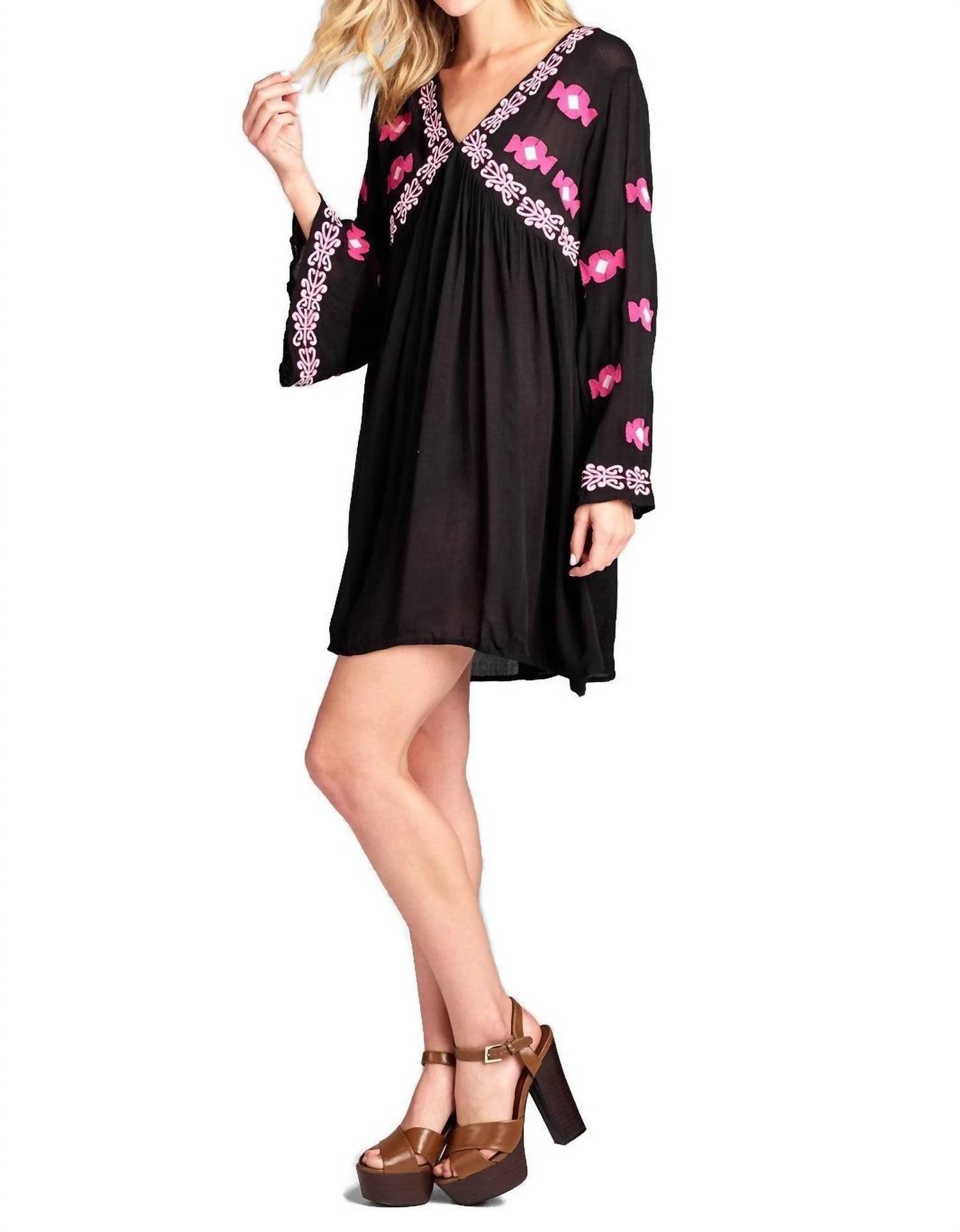Velzera - Embroidered Bell Sleeve Mini Dress - Plus