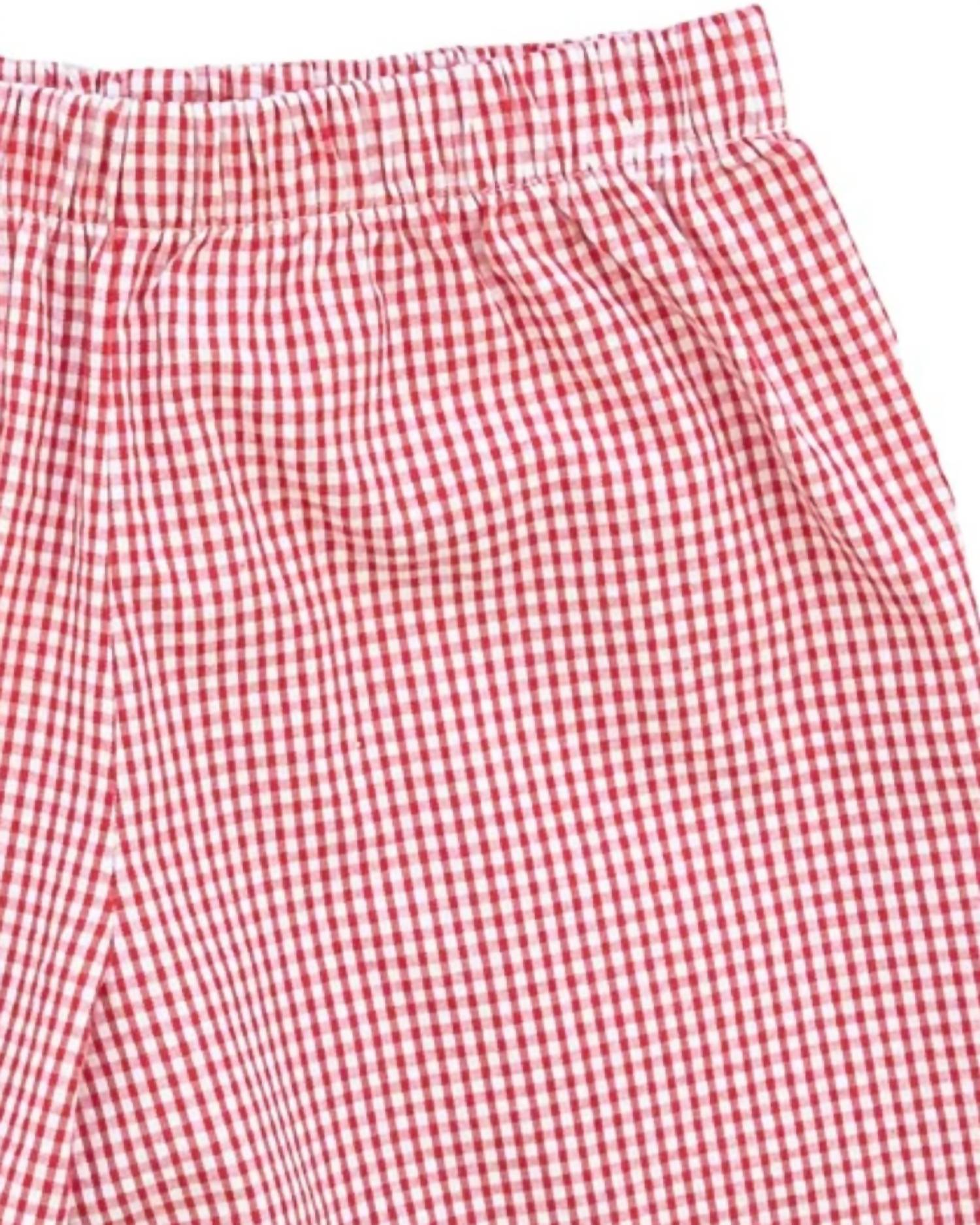 Florence Eiseman Kid's Seersucker Checked Short in red white - kids' shorts - detail view