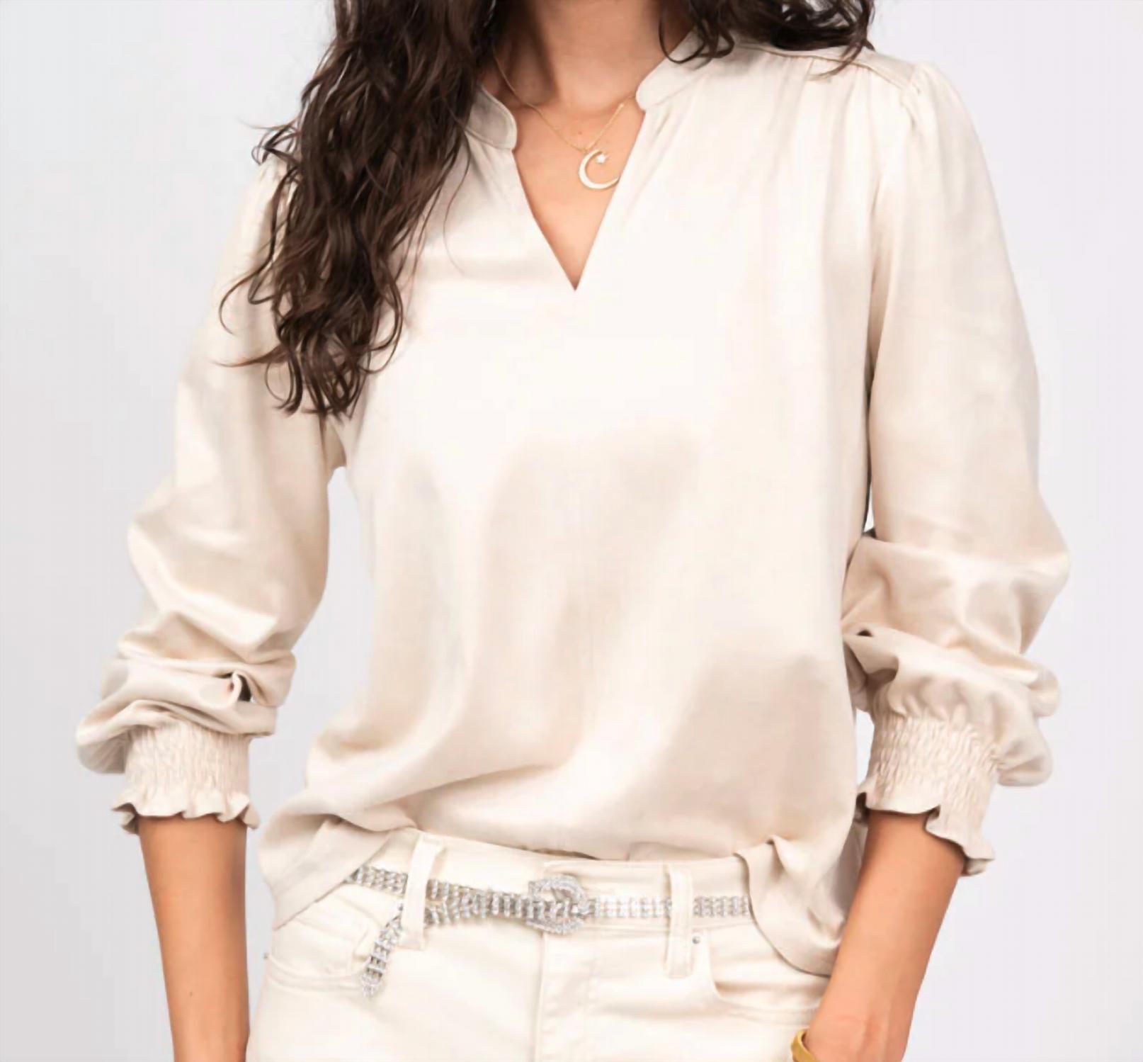 Ivy Jane Long Sleeve Suede Top in ivory 1 - women's blouse - detail view