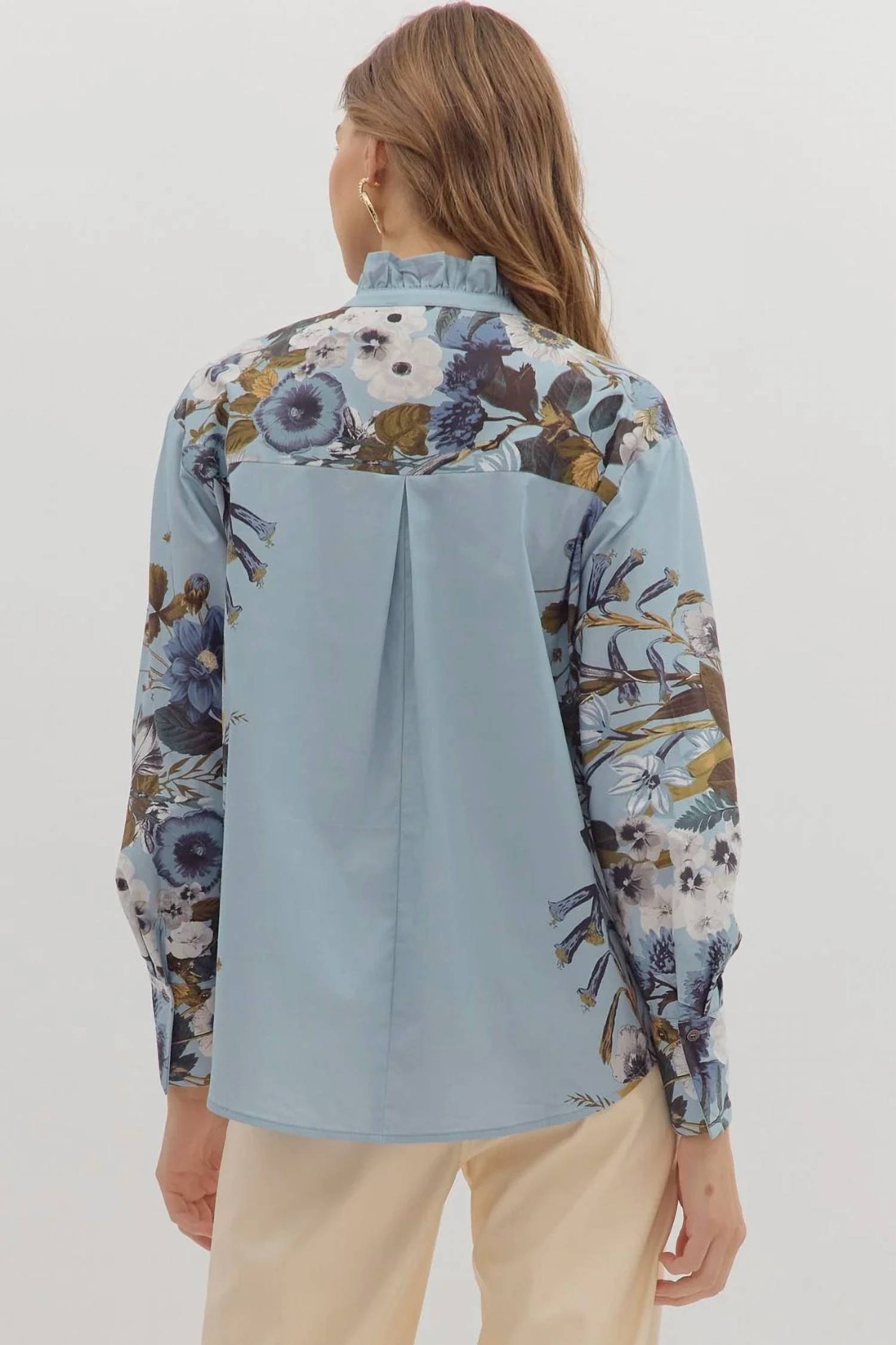 Entro - Floral Accent Sleeves Top