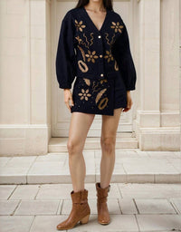 Lalavon - Michelle Embroidered Long Sleeve Button-Down Jacket