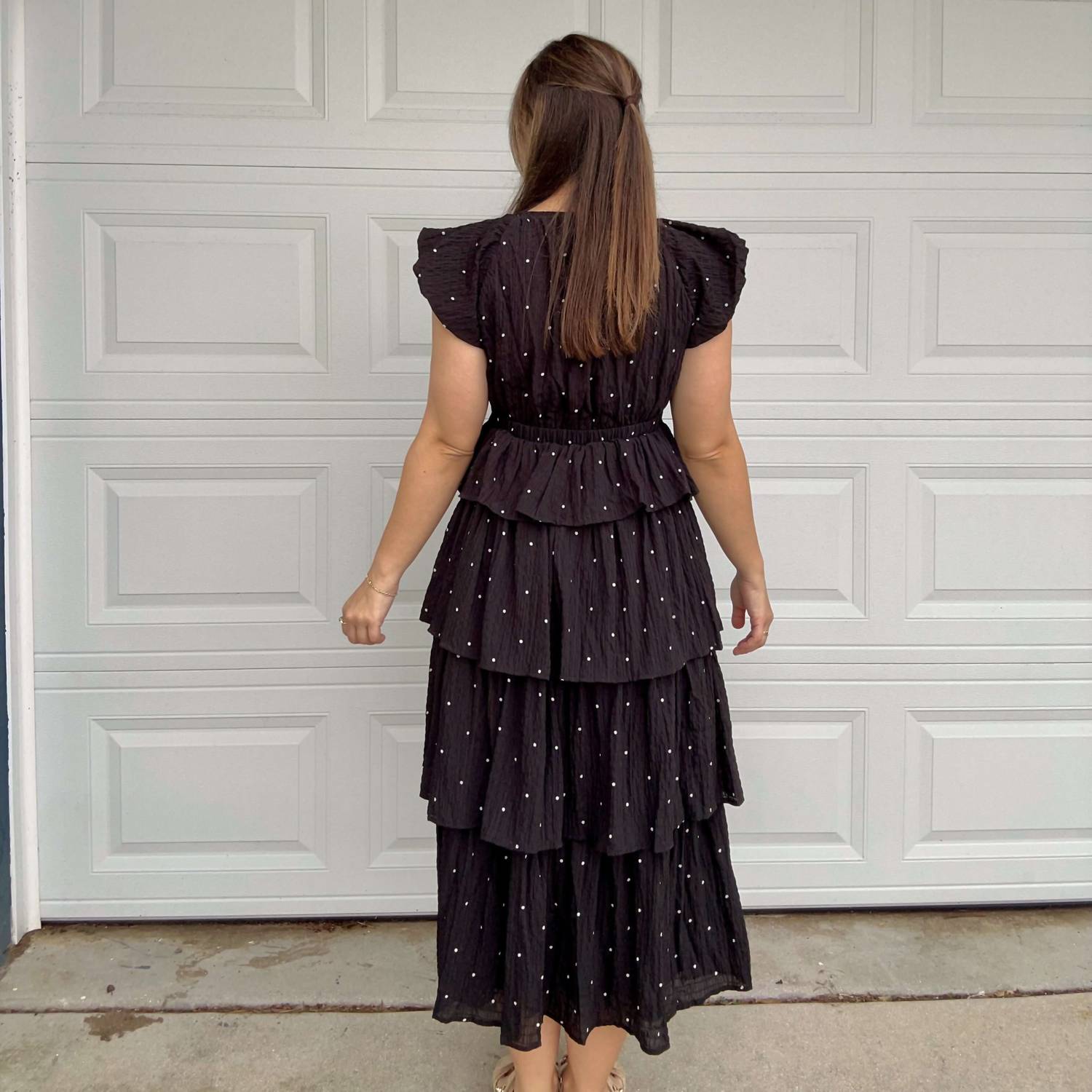 In The Beginning - Ruffle Polka Dot Midi Dress