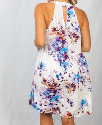White Birch - Sleeveless Floral Choker Dress