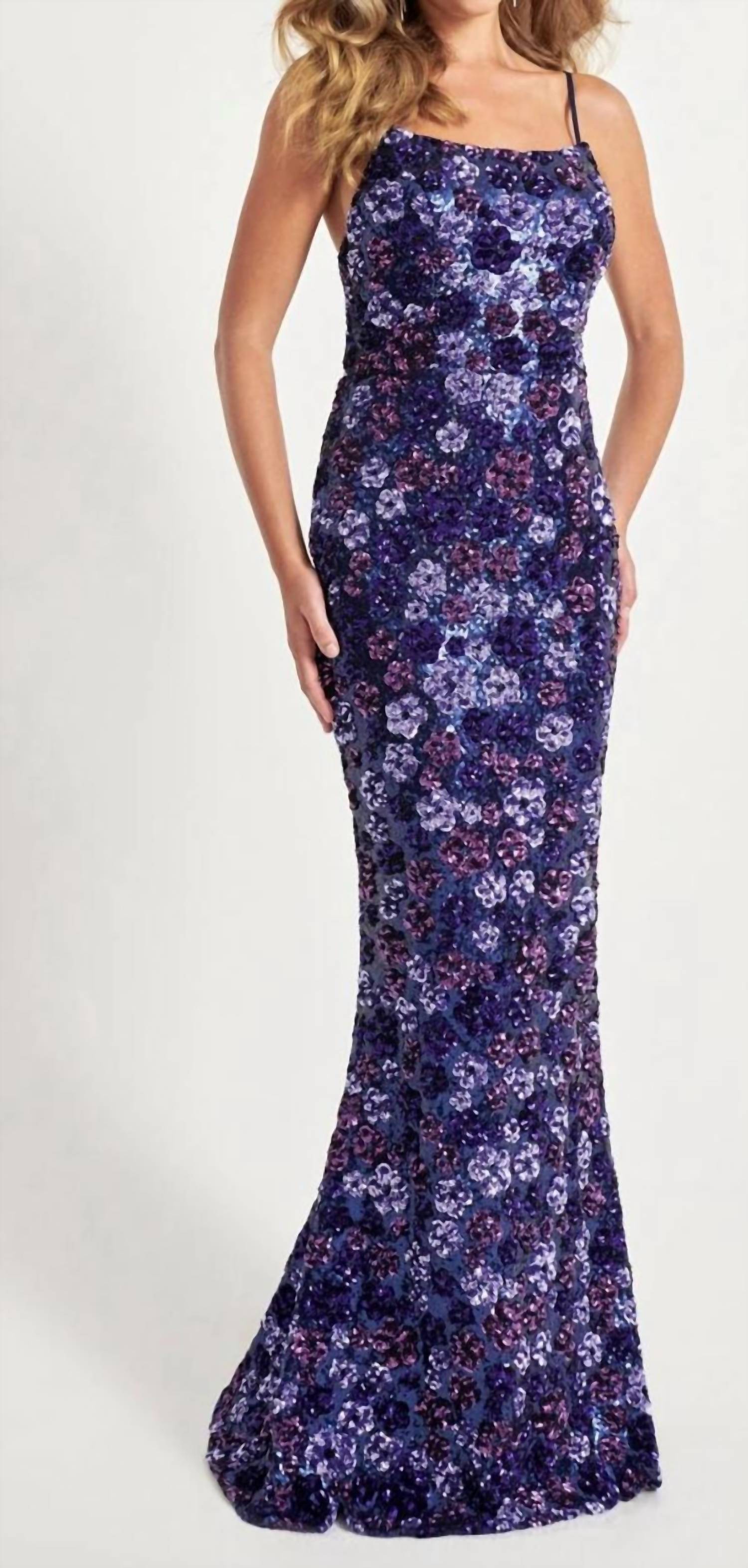 Faviana - Sequin Floral Design Prom Dress