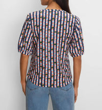 Nic + Zoe - Elbow Sleeve Reef Stripe V-neck Tee