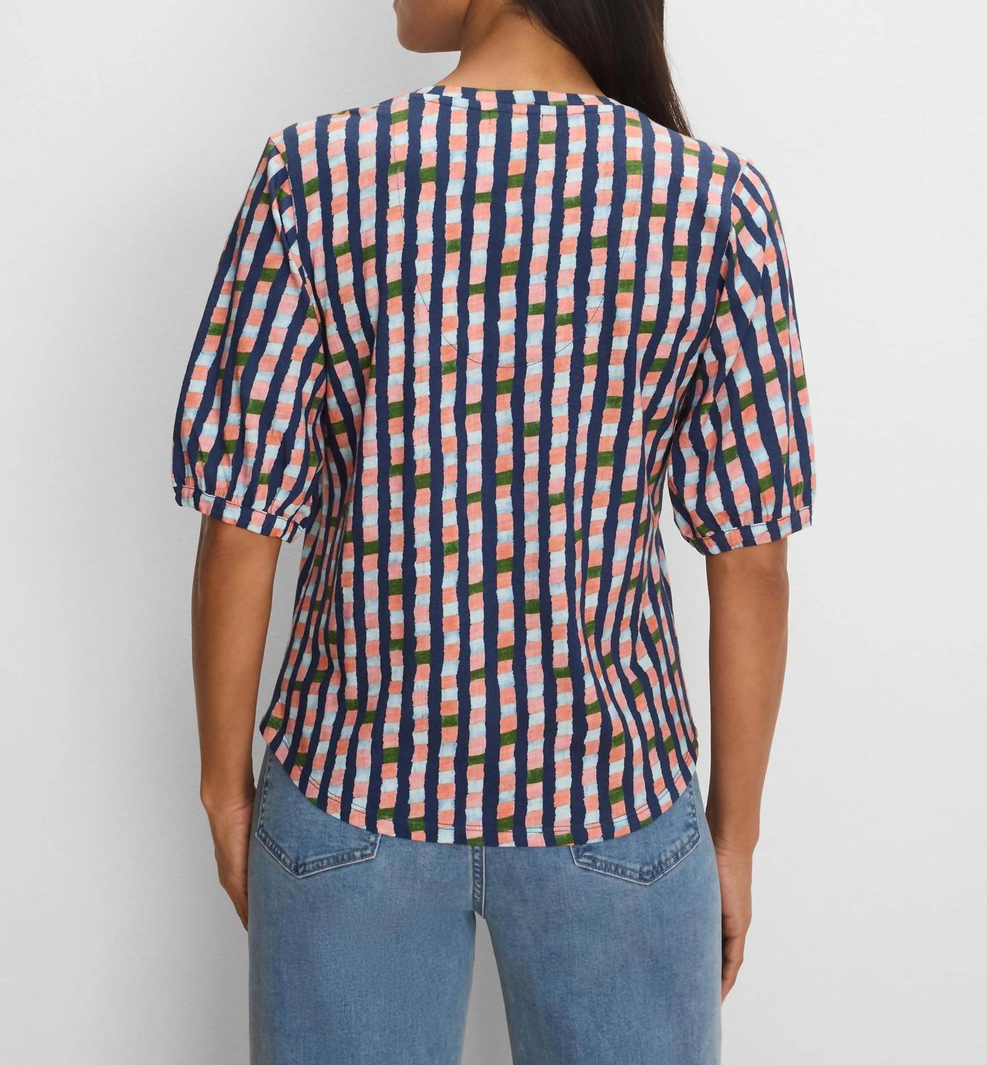 Nic + Zoe - Elbow Sleeve Reef Stripe V-neck Tee